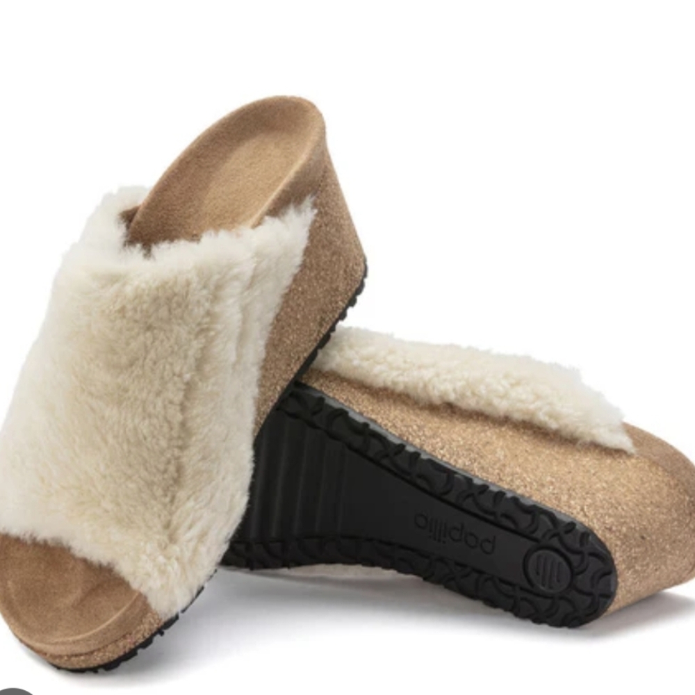 NWT BIRKENSTOCK Papillio Shearling Namica Teddy Footbed Wedge Sandals 7 38